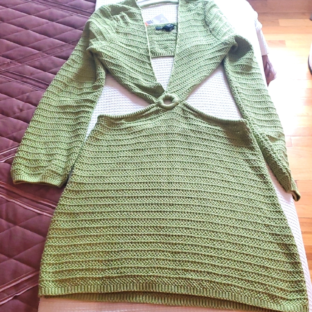 Forever 21 Green Knit Open Back And Side Dress with Ring Detail In Front.